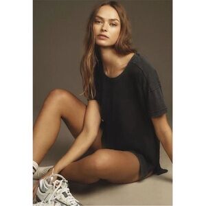 ANTHROPOLOGIE X Pilcro Jordyn Cotton Slub Oversized Crew Neck Tee black NEW